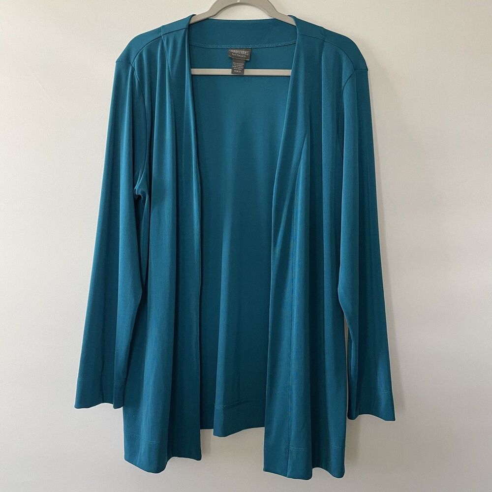 Additions by Chico's Open Front Long Sleeve Cardigan Teal Knit Size 3, XL
